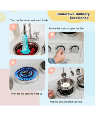 SUGIFT Vintage Play Kitchen Pretend Kids Cooking Playset Toys with Water Dispense