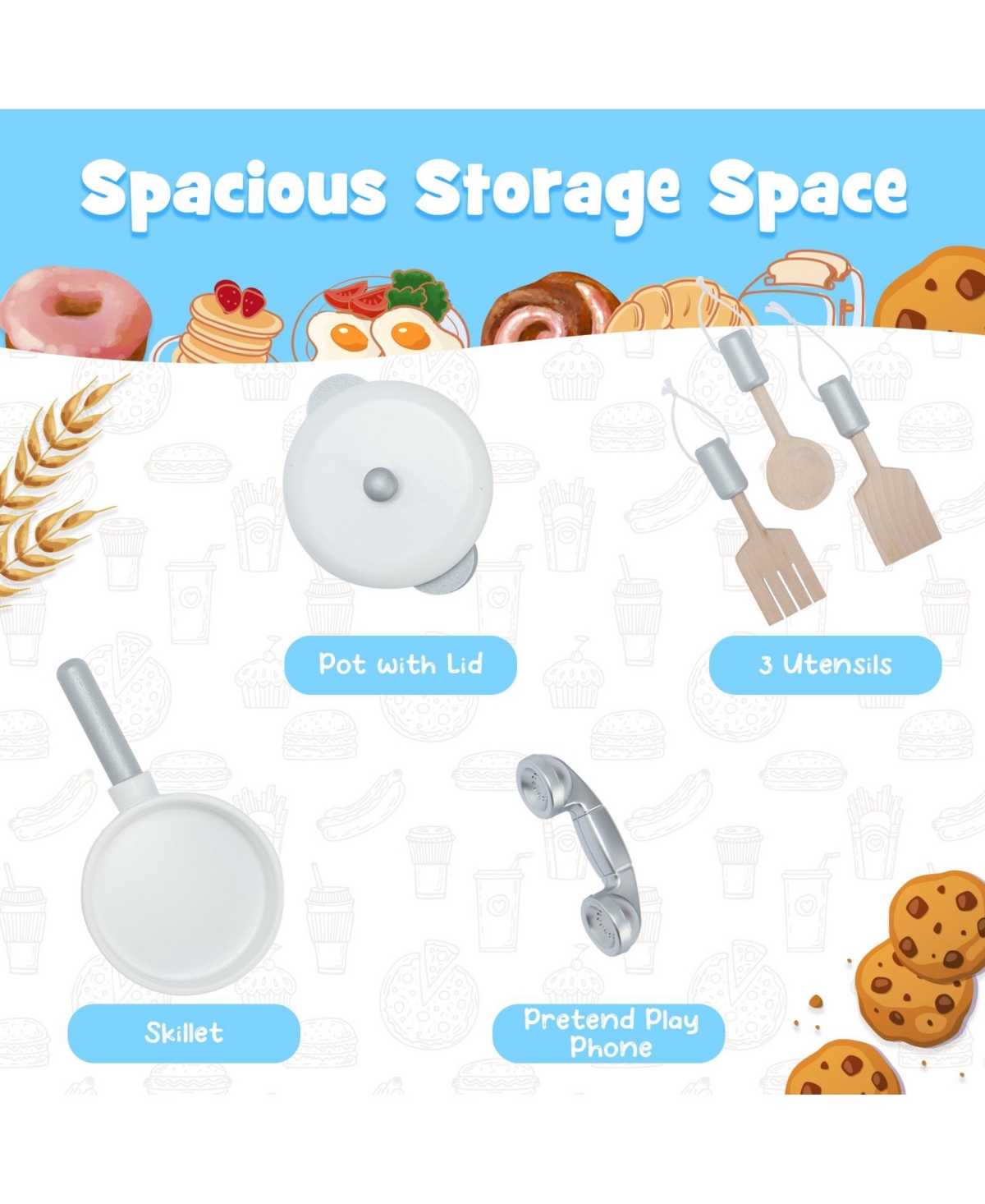 Sugift Wooden Kitchen Pretend Play Toy for Kids with Realistic Light and Sound