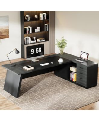 78" L-Shaped Executive Desk, Large Office Desk with Drawers and Lateral File Cabinet, Business Furniture with Storage Shelves, Modern Computer Desk for Home Office
