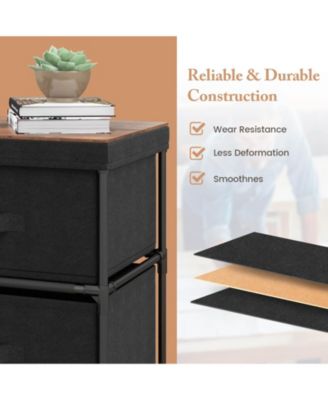 2-Drawer Nightstand with Removable Fabric Bins and Pull Handles-Black