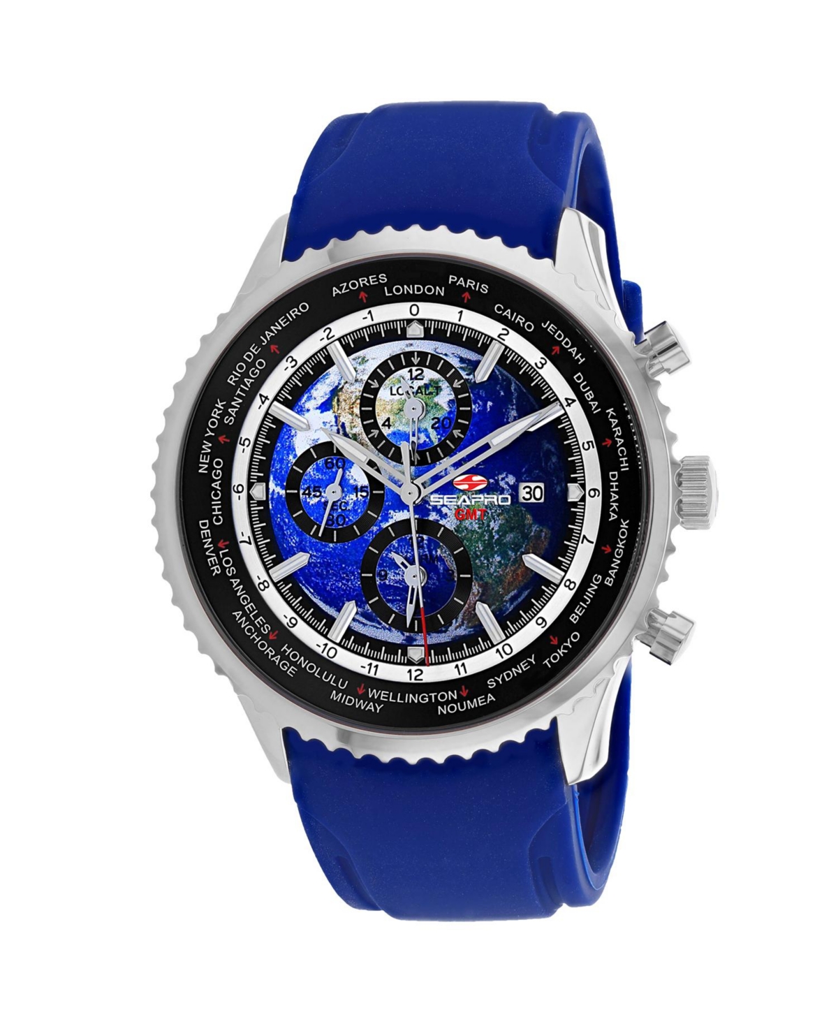 Men's Meridian World Timer Gmt Blue Dial Watch - SP7521 - Blue