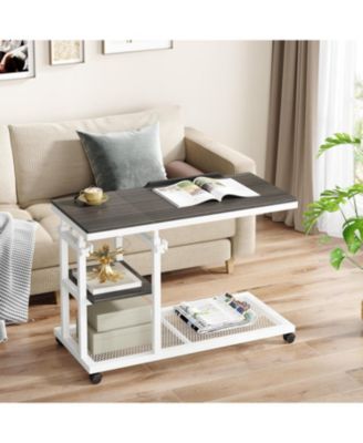 Height Adjustable C Table with Wheels, Mobile Couch Snack Side Table, Sofa Bedside Laptop Stand C Shaped TV Tray