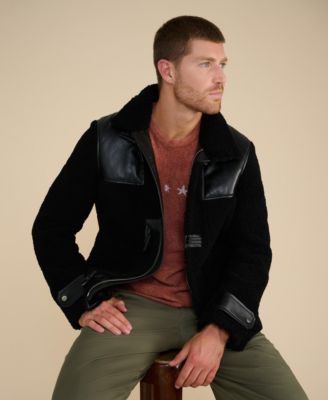 Men's Leather Shearling Jacket with Toggle Buttons
