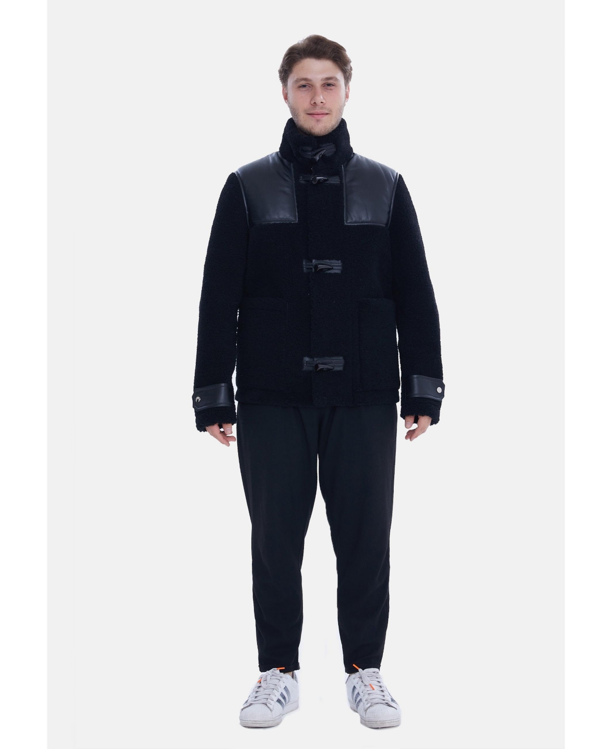 Furniq Uk Men's Leather Shearling Jacket,- Black