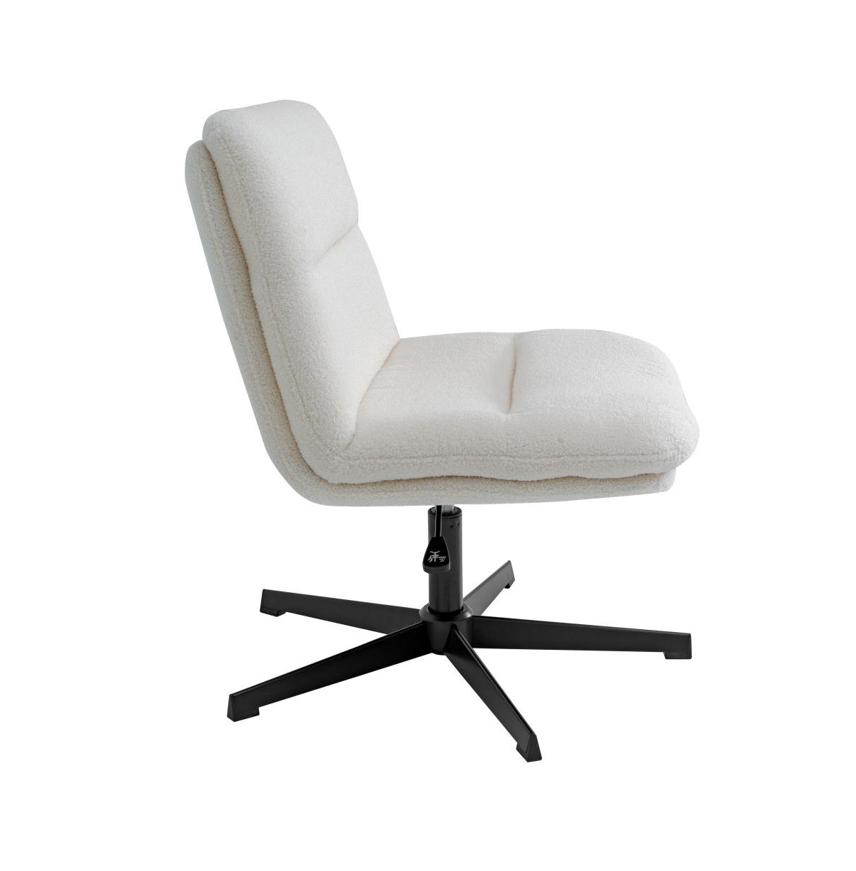 Merrick Lane Biel Mid-Back Height-Adjustable Stationary Armless Swivel Office Chair - Padded Upholstered Wide Back And Seat, Strong Frame - Cream faux