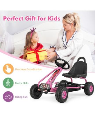 Kids Pedal Go Kart 4 Wheel Ride On Toys w/ Adjustable Seat Handbrake