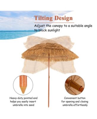 6.5 Feet Portable Thatched Tiki Beach Umbrella with Adjustable Tilt