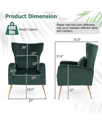  Standard Size  Velvet Upholstery  Wingback Design, Lumbar Pillow, Golden Metal Legs  Accent Chair