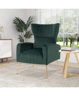  Standard Size  Velvet Upholstery  Wingback Design, Lumbar Pillow, Golden Metal Legs  Accent Chair