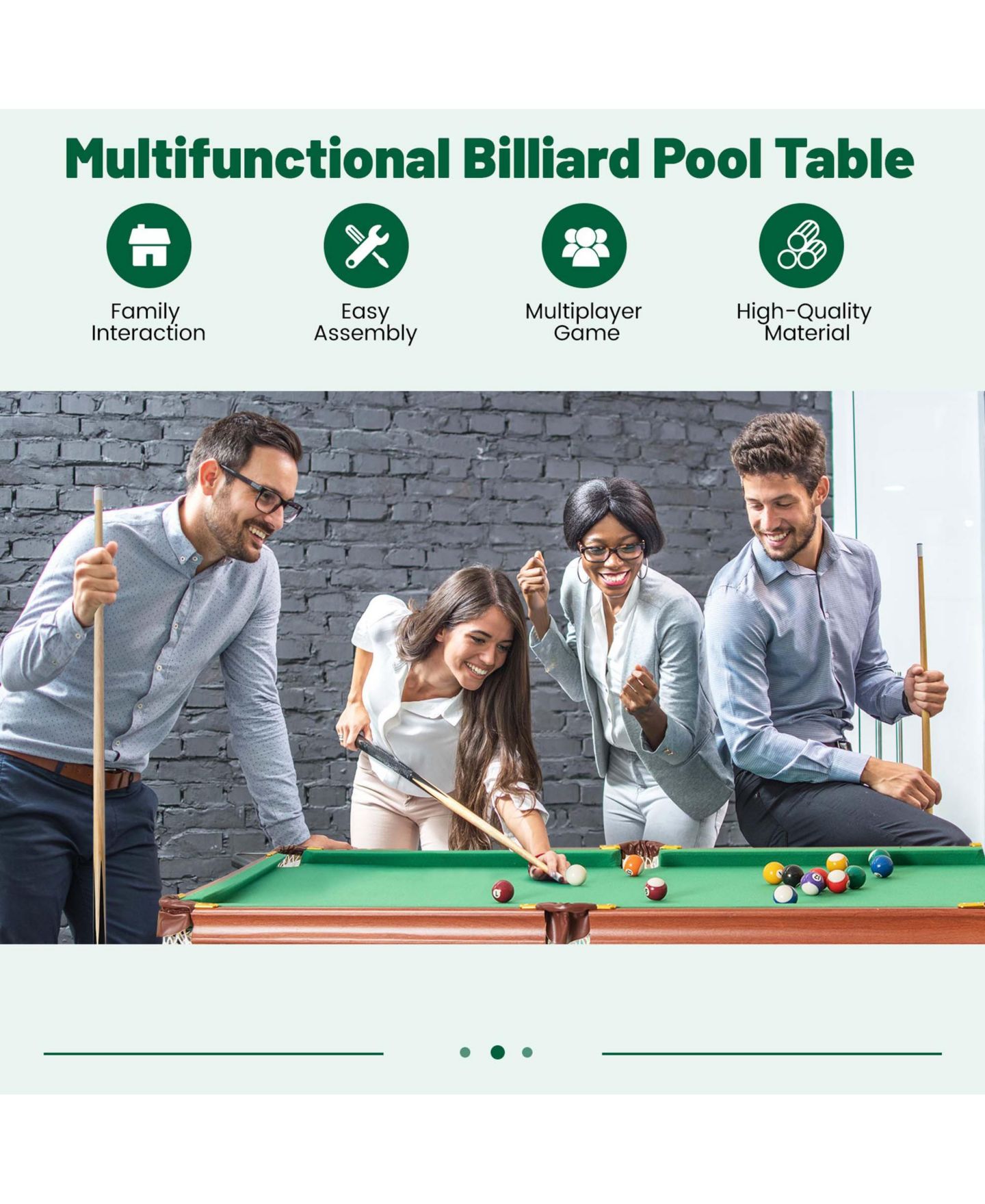 Детские игрушки Costway Folding Pool Table Set with Foldable Legs Adjustable Foot Levelers 2, цвет: Зелёный — фото 6