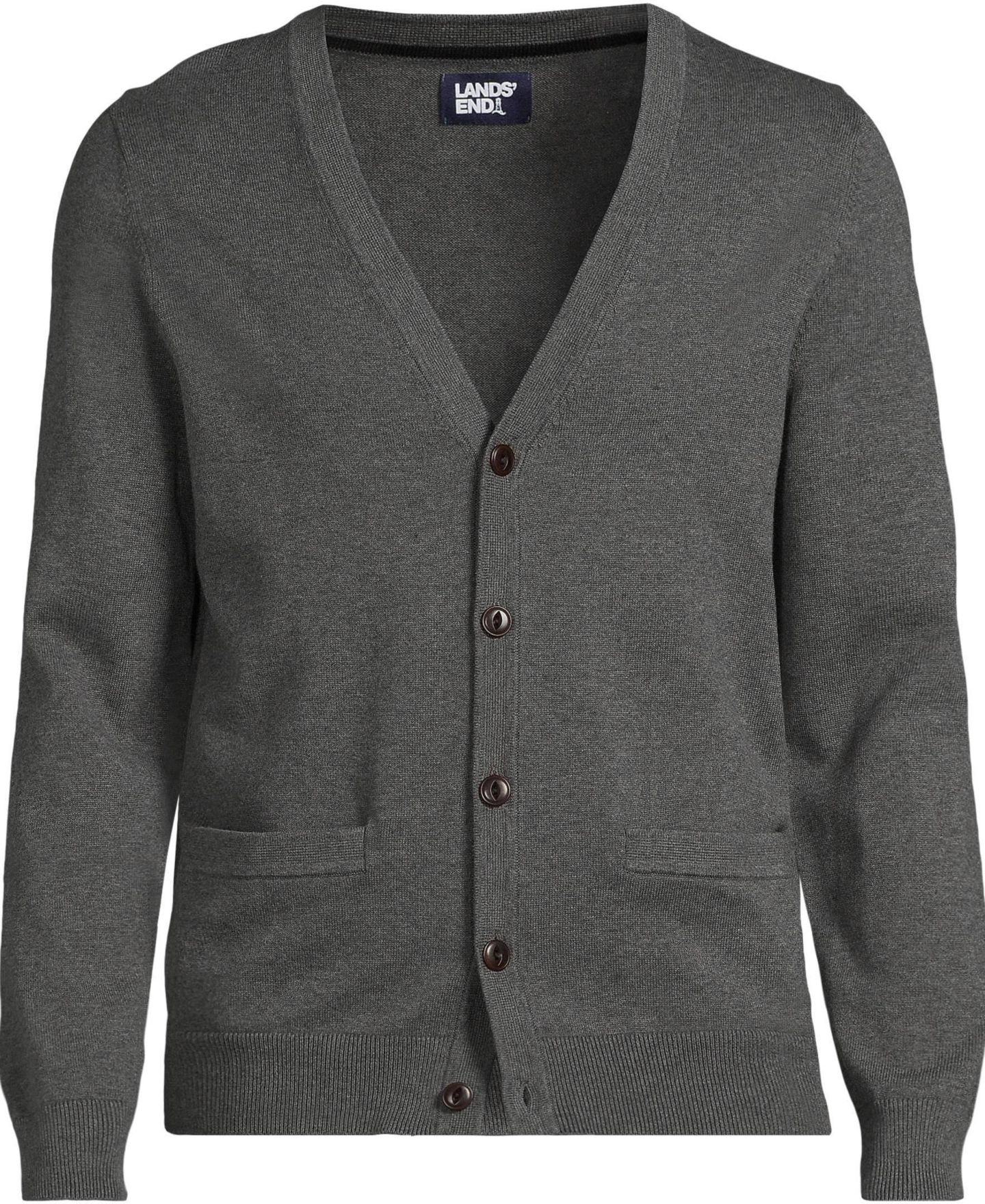Мужской кардиган Lands' End Fine Gauge Cotton, цвет: Угольный меланжевый — фото 3