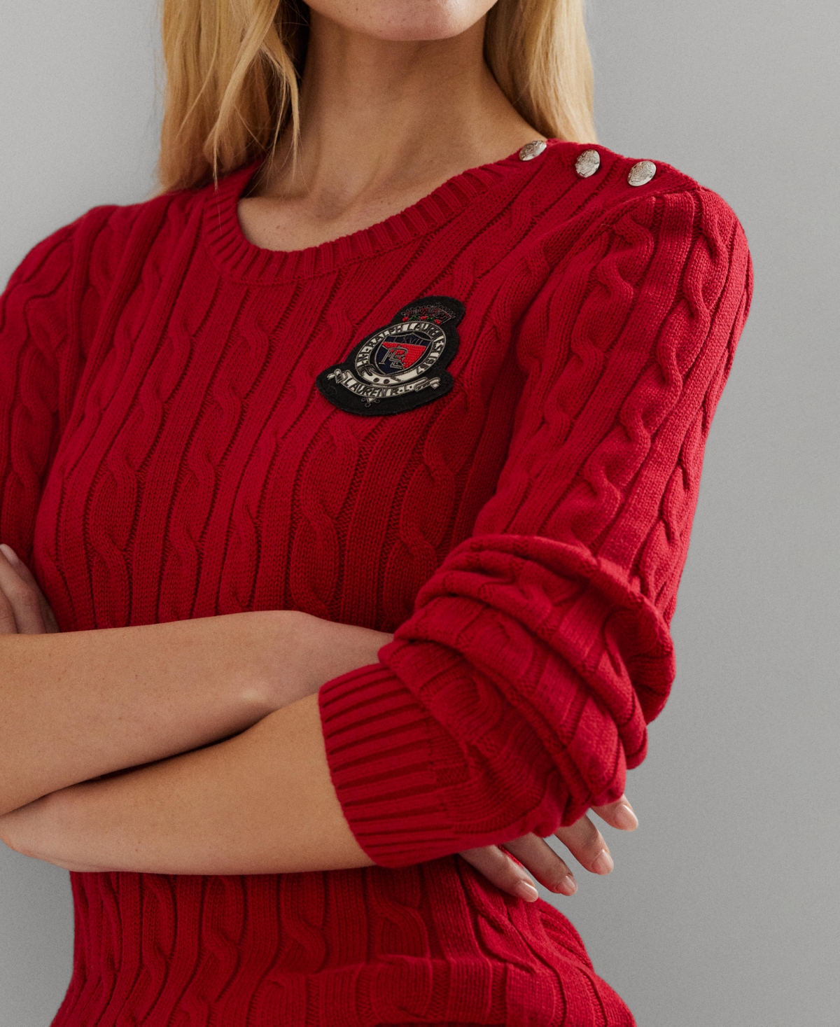 Lauren Ralph Lauren Women's Button-Trim Cable-Knit Cotton Sweater