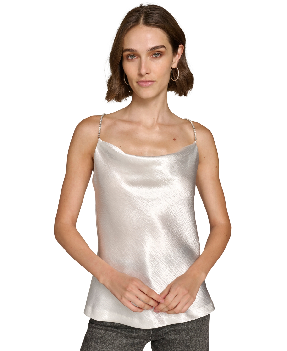 Karl Lagerfeld Womens Rhinestone Satin Camisole In Soft White