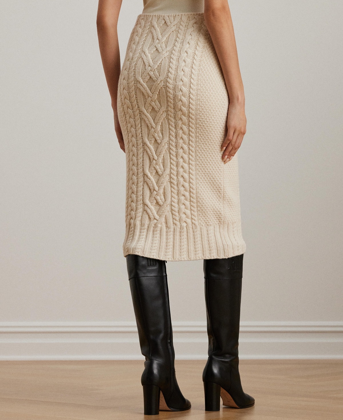 Lauren Ralph Lauren Women's Aran-Knit Wool-Blend Pencil Midi Skirt