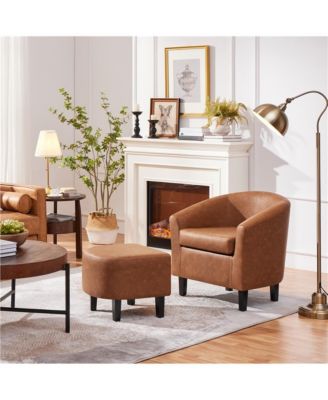 Contemporary Faux Leather Club Chair and Ottoman Set