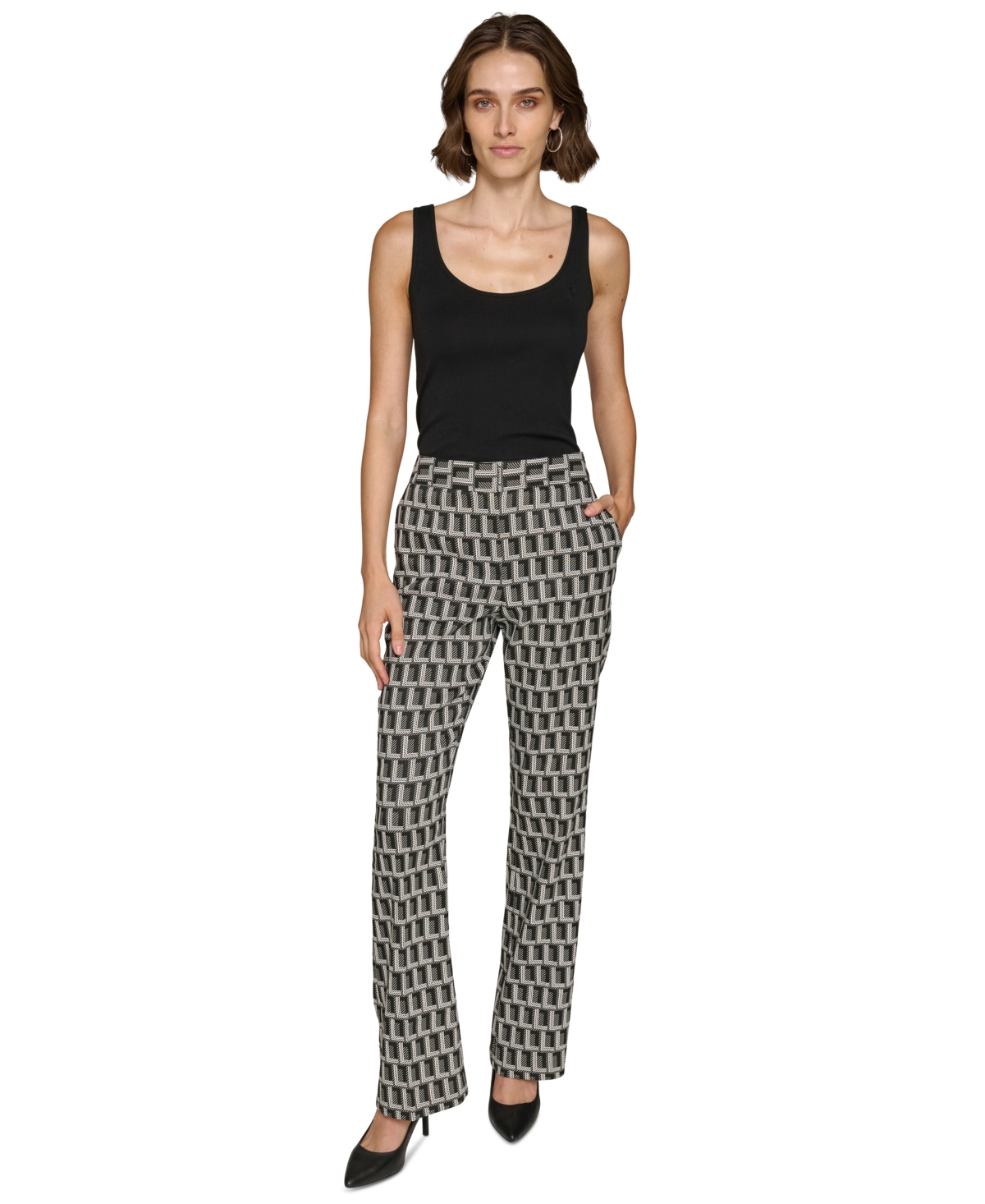 Karl Lagerfeld Paris Women's Monogrammed Straight-Leg Pants - Soft White