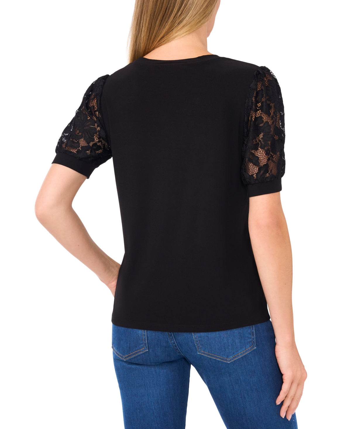 CeCe Women's Lace-Sleeve Crewneck Top
