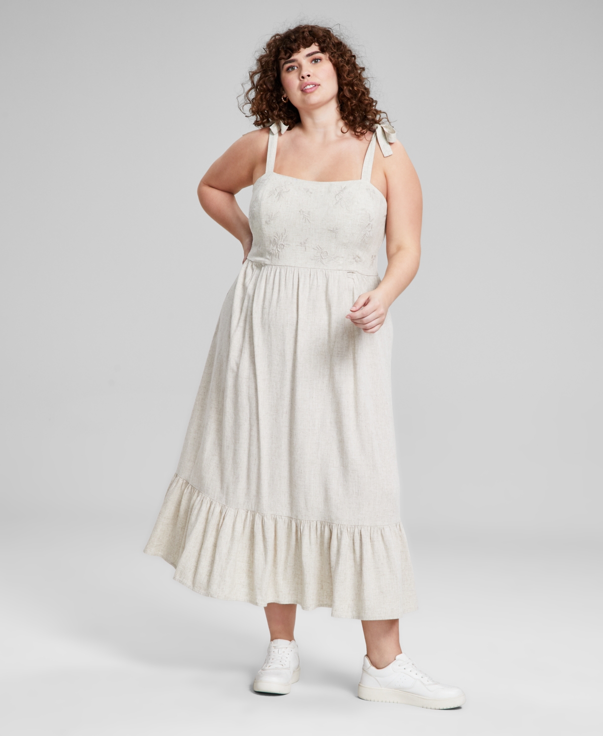 AND NOW THIS TRENDY PLUS SIZE SHOULDER-TIE EMBROIDERED DRESS, CREATED FOR MACY'S 