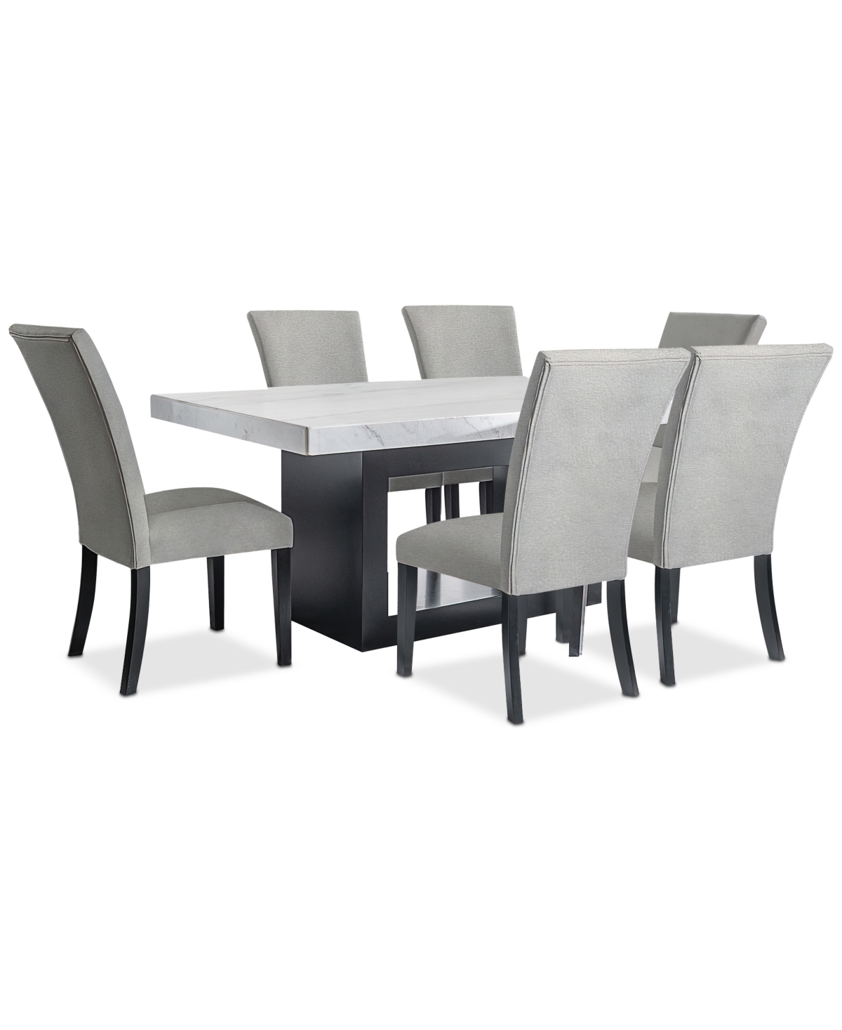 Macy's Kellet 7 Pc. Rectangular Marble Dining Set (table & 6 Side Chairs), Created For  In Grey