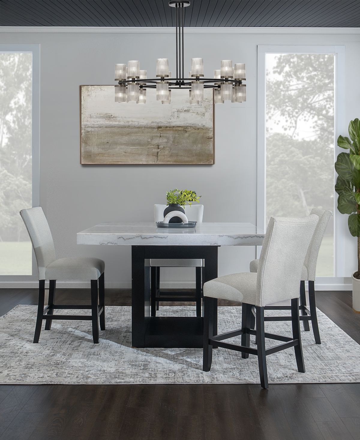 Macy's Kellet 5 Pc. Square Marble Dining Set (counter Height Table & 4 Chairs), Created For  In Grey