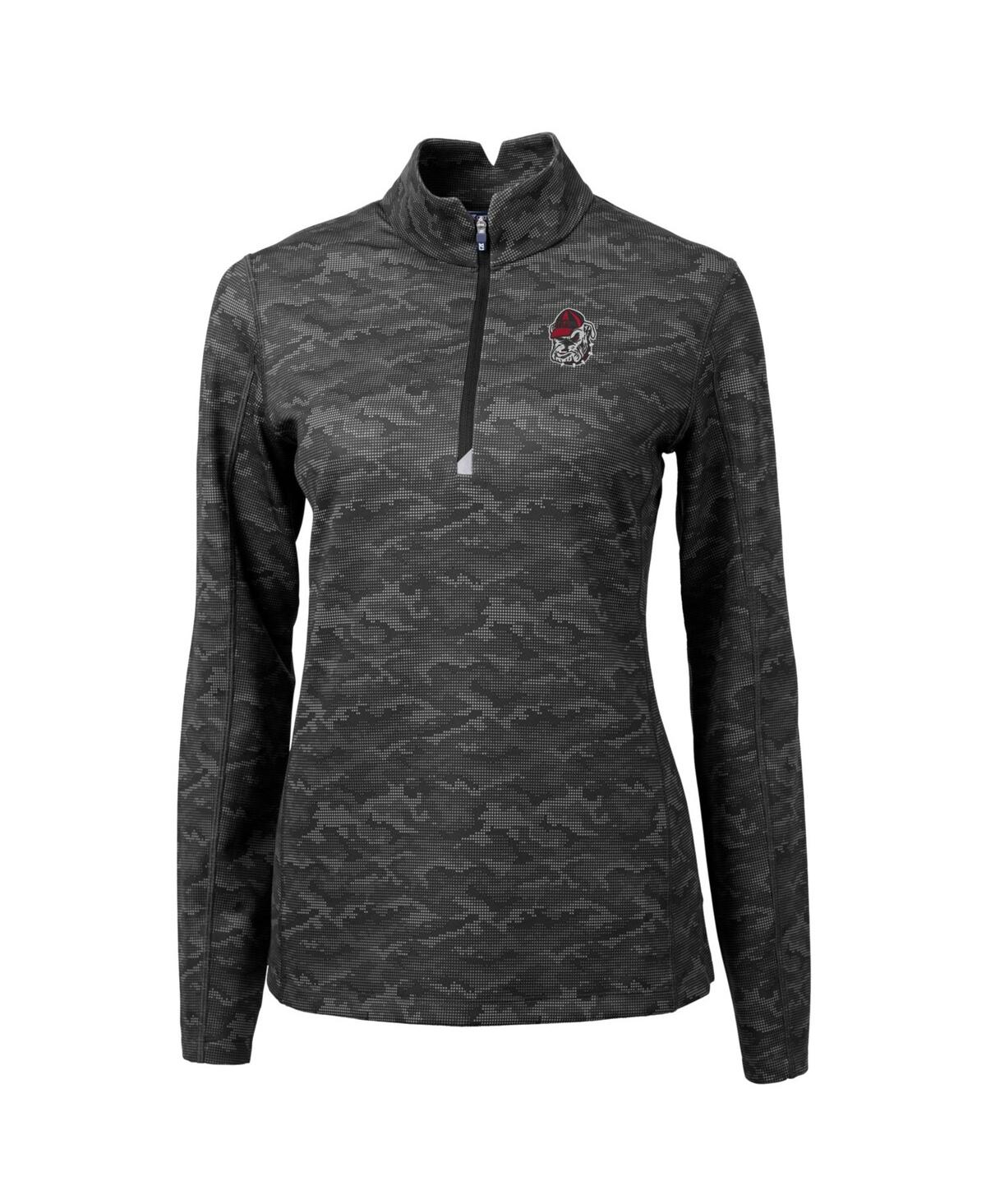 CUTTER & BUCK WOMEN'S BLACK GEORGIA BULLDOGS TRAVERSE CAMO QUARTER-ZIP PULLOVER TOP 