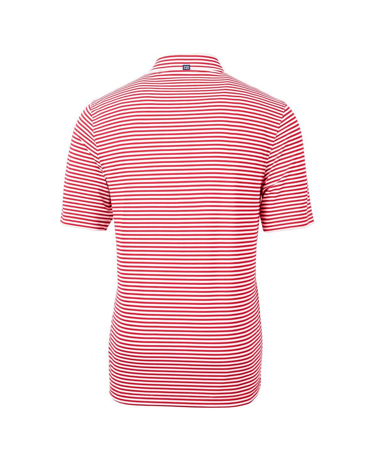 Cutter & Buck Men's Red Kansas City Chiefs Helmet Virtue Eco Pique Stripe Polo In Red