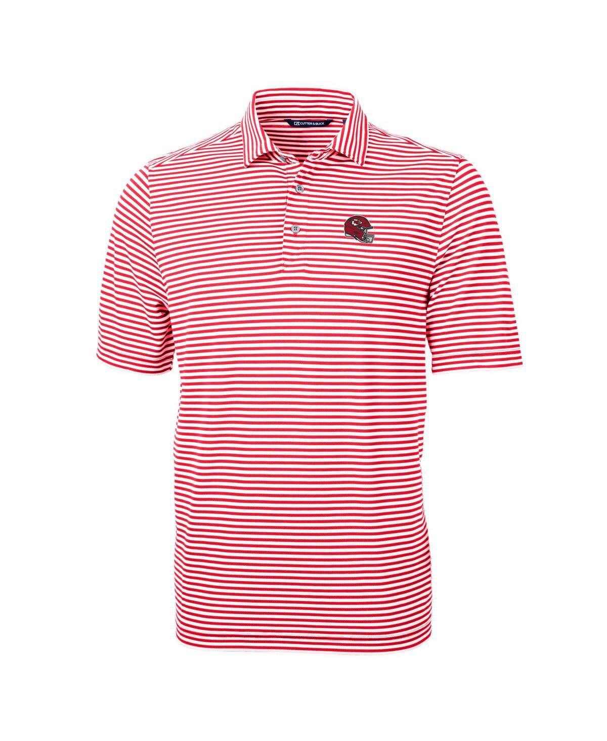 Cutter & Buck Men's Red Kansas City Chiefs Helmet Virtue Eco Pique Stripe Polo In Red