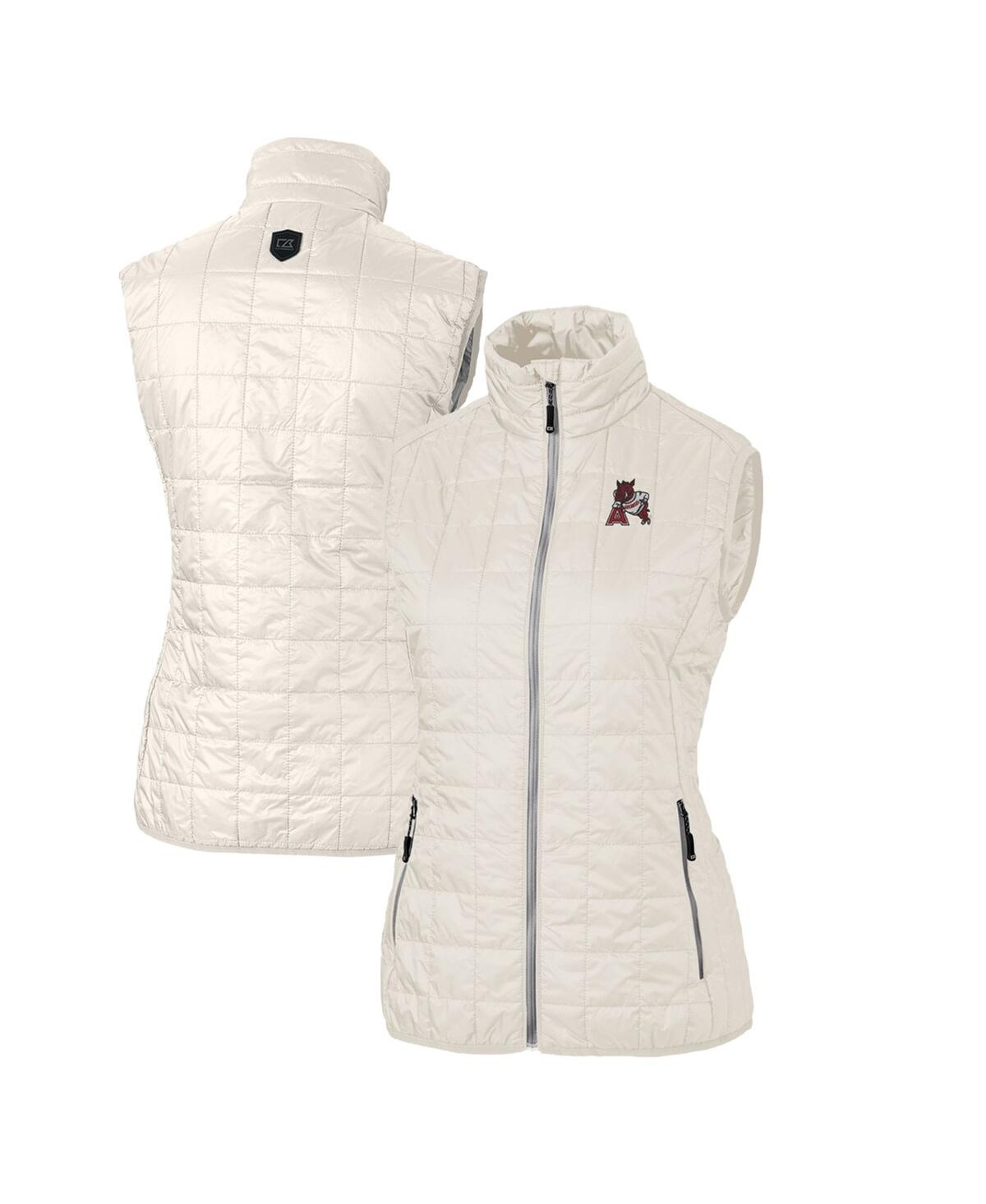 CUTTER & BUCK WOMEN'S CREAM ARKANSAS RAZORBACKS VAULT RAINIER PRIMALOFT ECO FULL-ZIP PUFFER VEST 