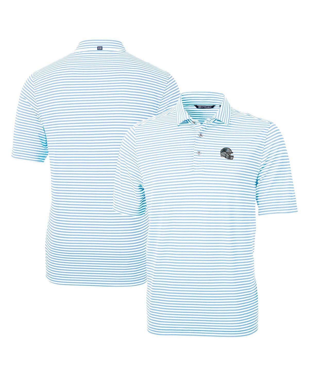 Cutter & Buck Men's Blue Carolina Panthers Helmet Virtue Eco Pique Stripe Polo In Blue