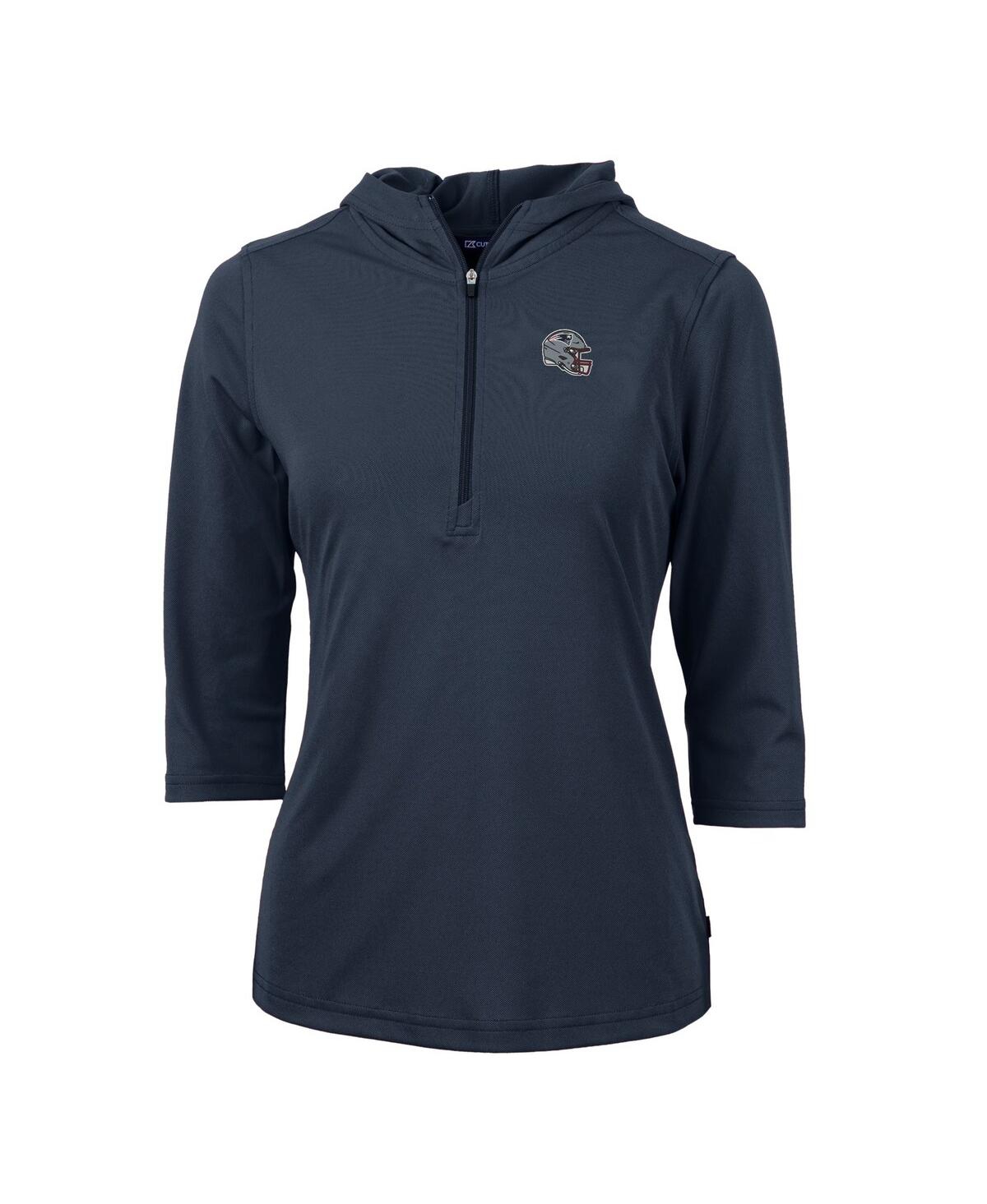 Cutter & Buck Women's Navy New England Patriots Helmet Logo Drytec Virtue Eco Pique 3/4-sleeve Half-zip Pullover H In Navy