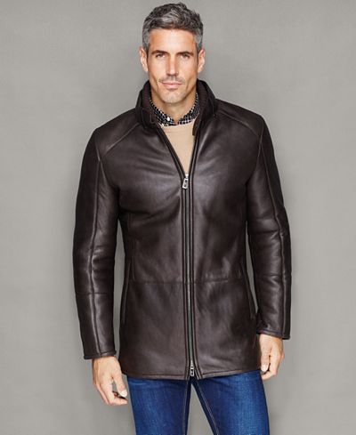 The Fur Vault Mens Shearling Lamb Stand-Collar Jacket
