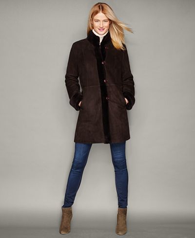 The Fur Vault Plus Size Shearling Lamb Stand-Collar Coat