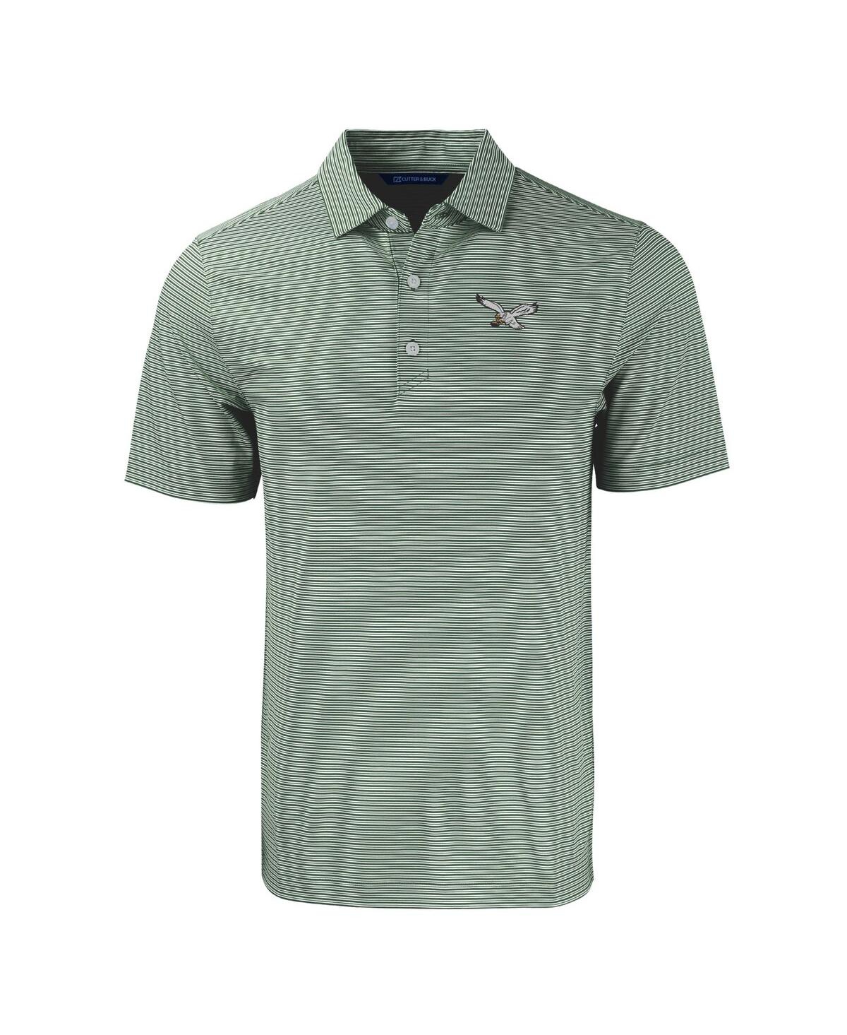 Cutter & Buck Men's Midnight Green/white Philadelphia Eagles Throwback Forge Eco Double Stripe Stretch Polo In Green,white