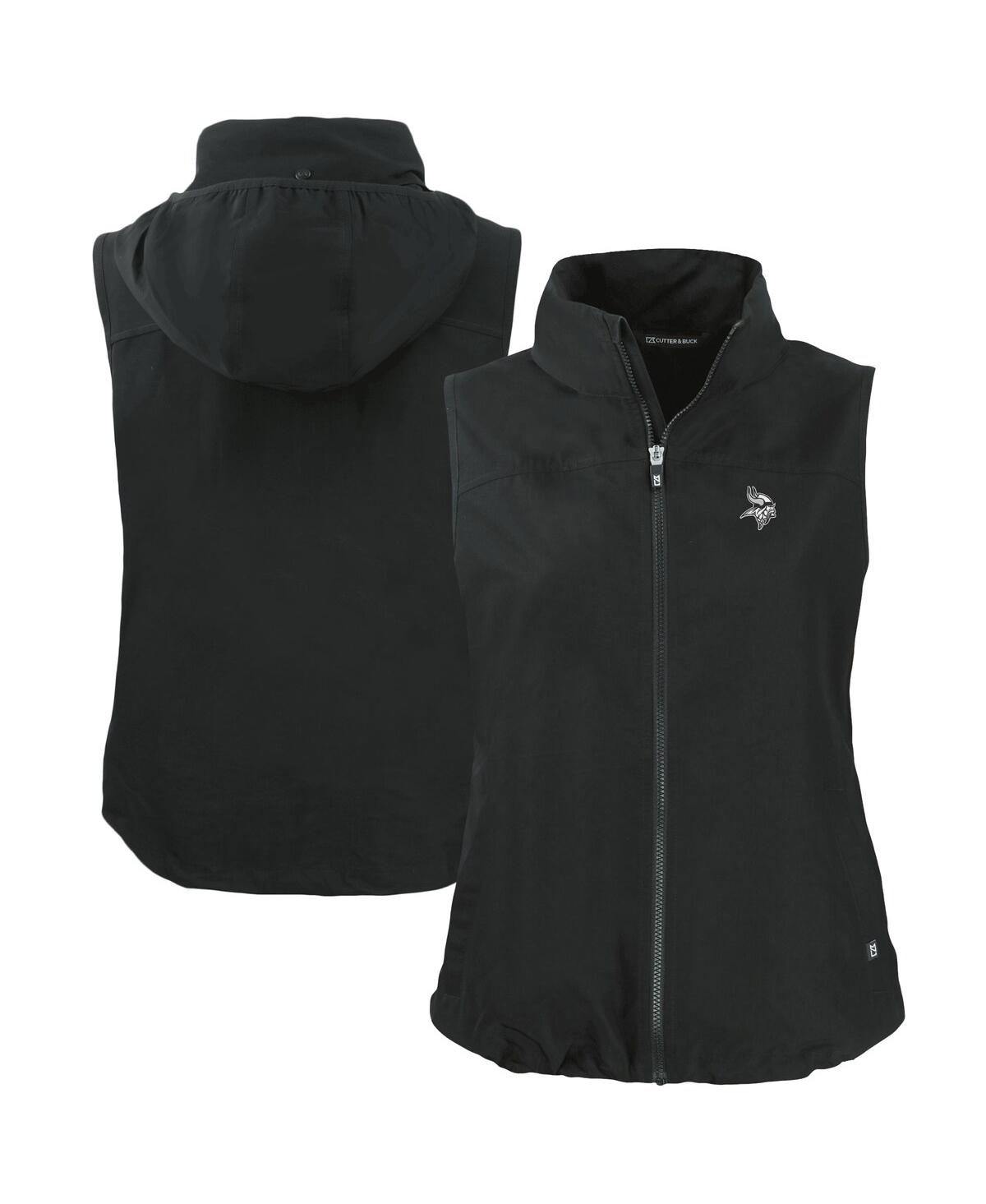 CUTTER & BUCK WOMEN'S BLACK MINNESOTA VIKINGS CHARTER ECO FULL-ZIP HOODIE VEST 