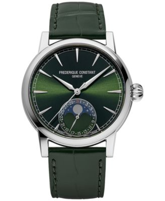 Frederique Constant - Men's Swiss Automatic Classic Moonphase Date Manufacture Green Leather Strap Watch 40mm