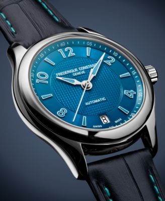 Women's Swiss Automatic Runabout Blue Leather Strap Watch 36mm