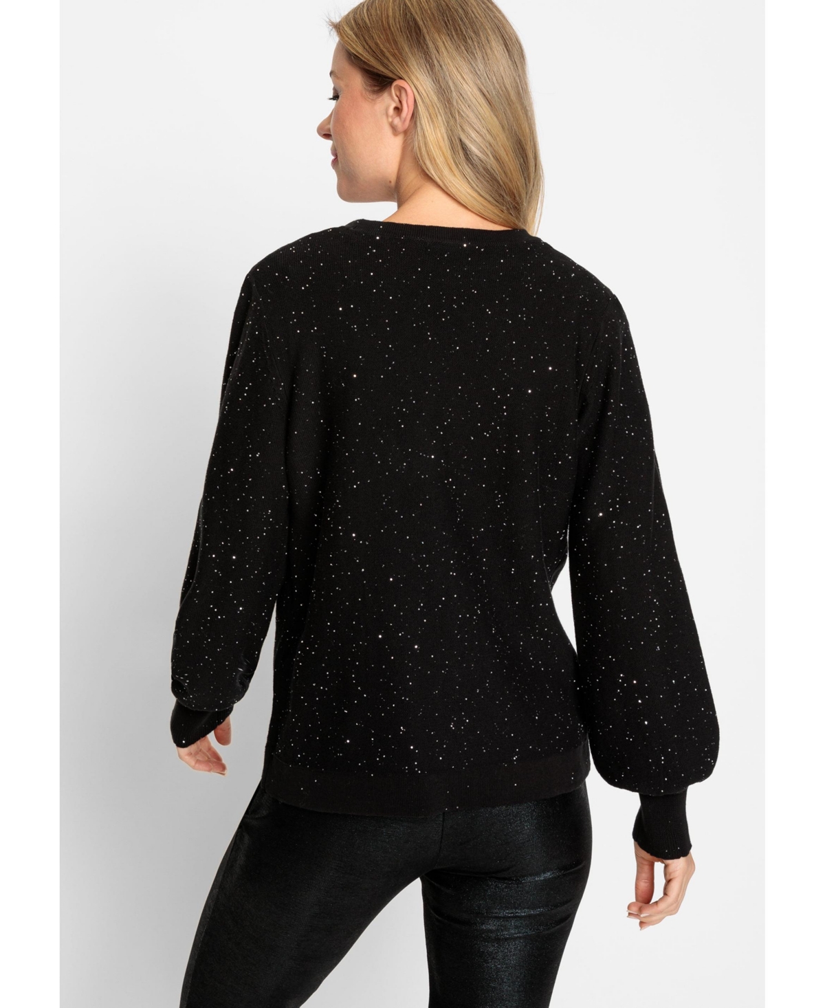 Olsen Women's Cotton Blend Long Sleeve Allover Sparkle Cardigan
