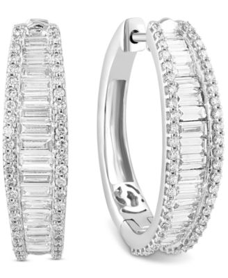 EFFY&reg; Lab Grown Diamond Baguette & Round Hoop Earrings (2-3/8 ct. t.w.) in 14k White or Yellow Gold