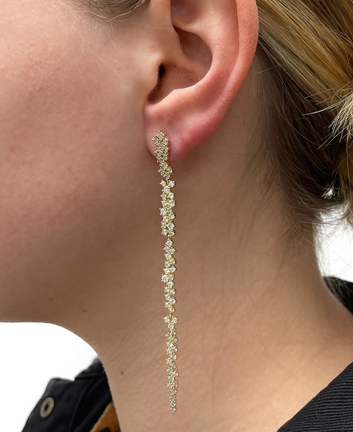Sterling Forever Audrina Cubic Zirconia Linear Drop Earrings In Gold