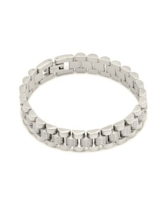 Cubic Zirconia Accent Watch Band Chain Bracelet
