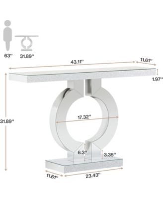 Mirrored Console Table with O-Shaped Base, 43-Inch Modern Entryway Table Glass Sofa Table with Mirror Finish, Rectangle Narrow Accent Foyer Table for Entrance Hallway Living Room, Silver