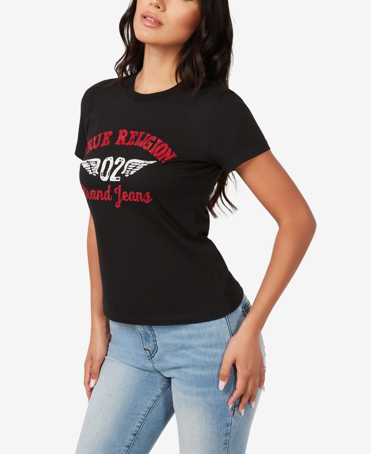 True Religion Women's Crystal Arched Logo Tee