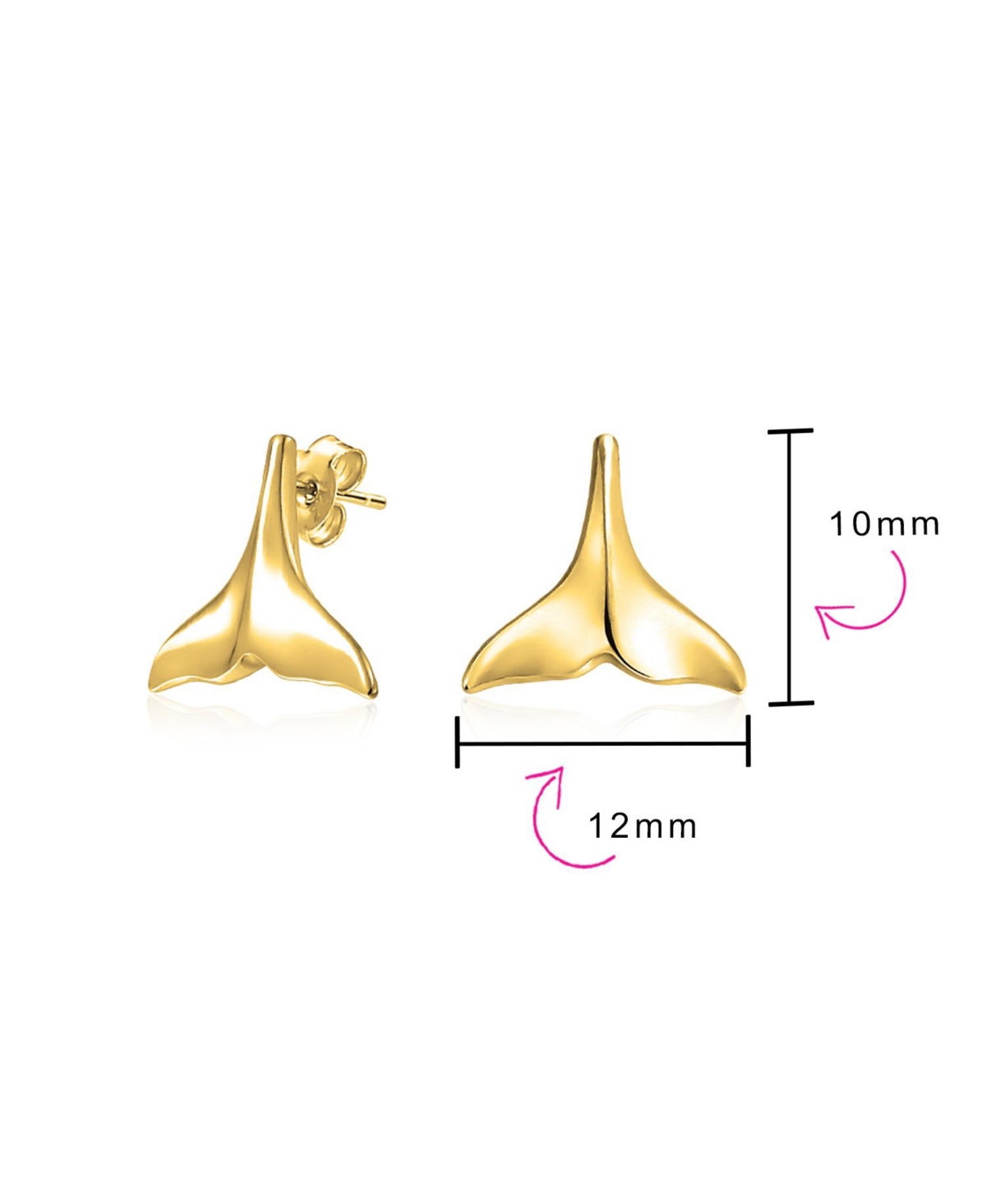 Bling Jewelry Hawaiian Nautical Sea Lover Vacation Honeymoon Mermaid Fin Ocean Marine Life Whale Tail Stud Earrings For Women Sterling Silver Yellow G