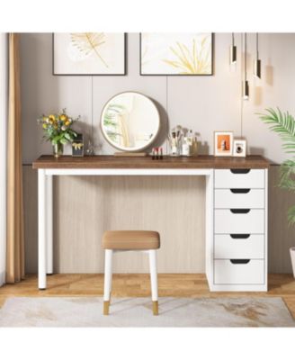 47 inches Vanity Desk with 5 Drawers, Rustic Brown Makeup Vanity Table Dressing Table with Storage, Modern Simple Computer Desk for Women, Girls