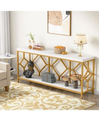 71 Inch Extra Long Sofa Table, Narrow Long Sofa Console Tables Behind Couch Table with Open Storage Shelf