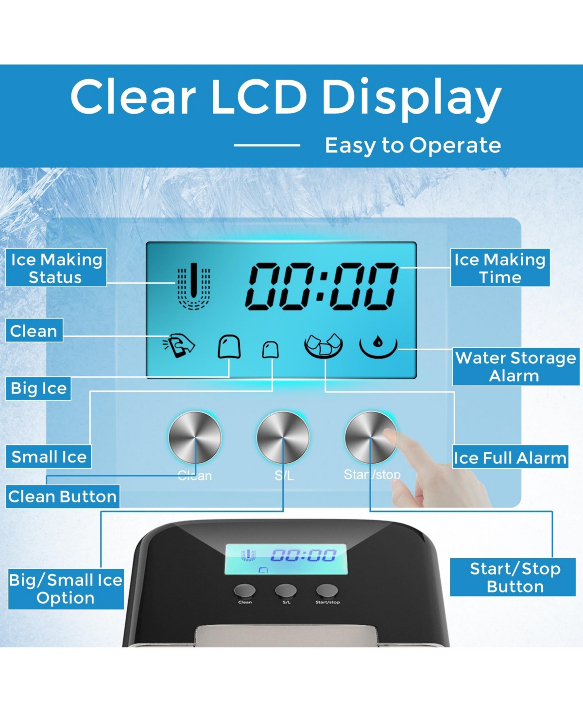 Sugift 26 lbs Countertop Lcd Display Ice Maker with Ice Scoop