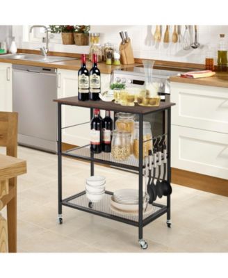 3-Tier Kitchen Serving Cart Utility Standing Microwave Rack with Hooks
