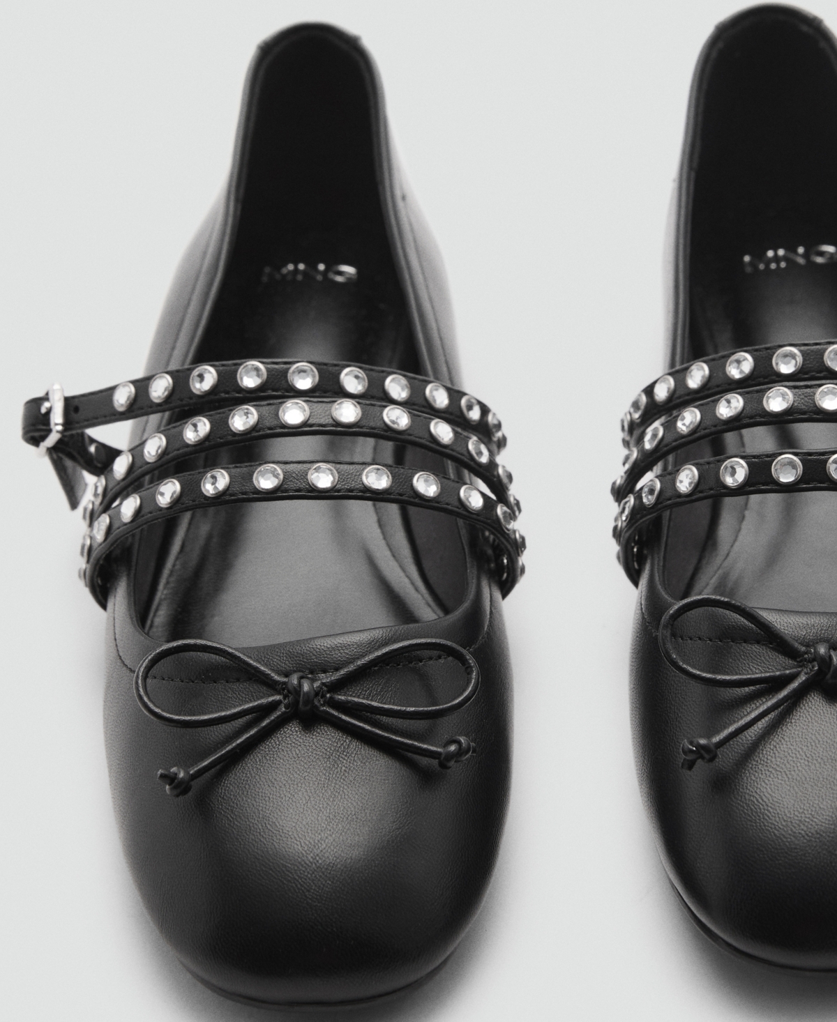 Mango Studded Ballet Flats With Straps Black In Black