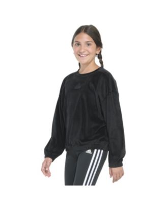 Big Girls Long Sleeve Rib Velour Crewneck Pullover Sweatshirt