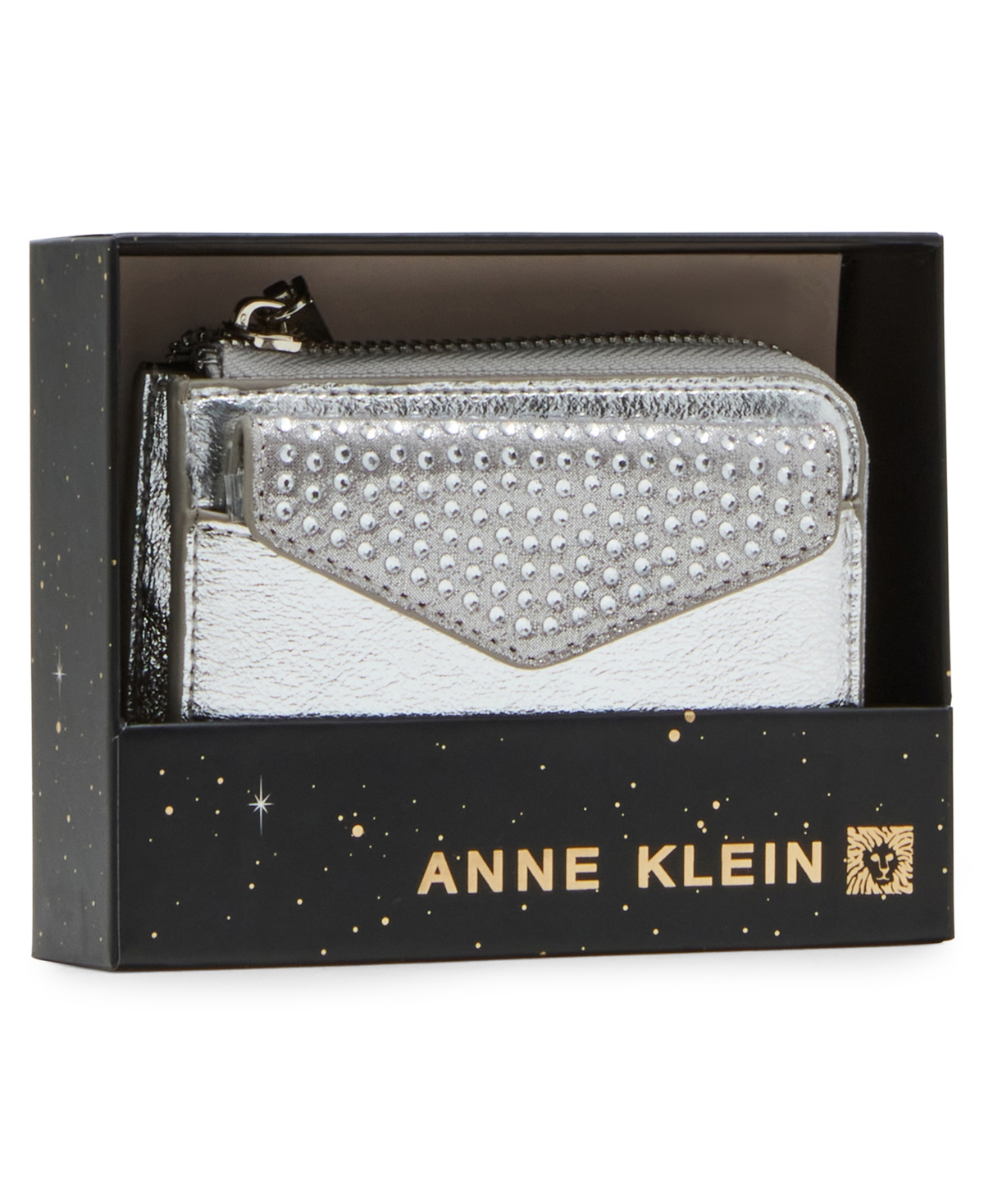 Shop Anne Klein 2 Piece Envelope Flap Curved Wallet With Rhinestones In Silver